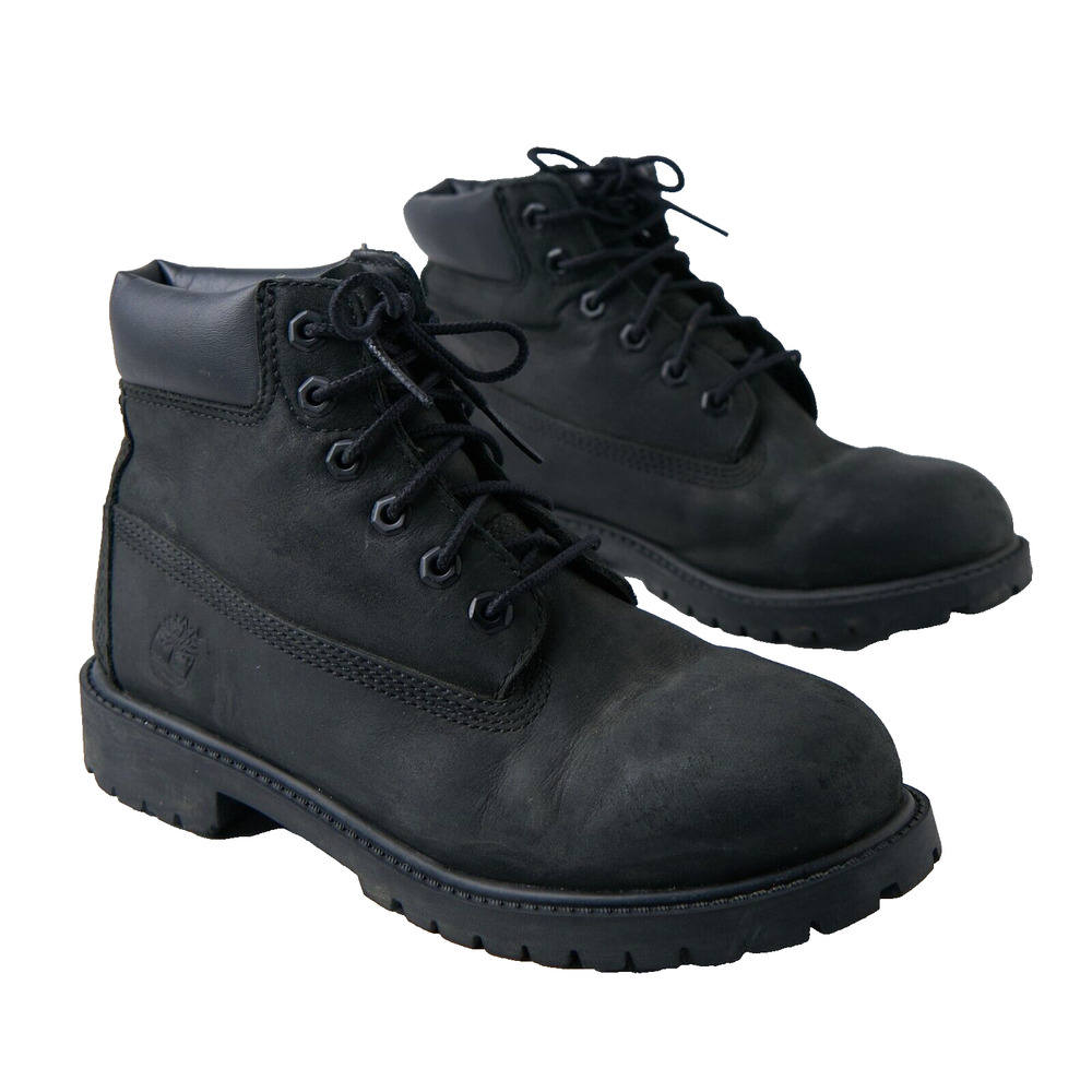 Timberland 6-Inch Boots Boys‎ Sz 3 Black Nubuck Waterproof Lace-Up Ankle Combat